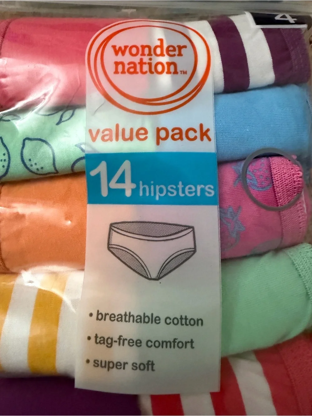Wonder Nation Girls' Hipster Underwear Value Pack (14-Pack, Size 4)